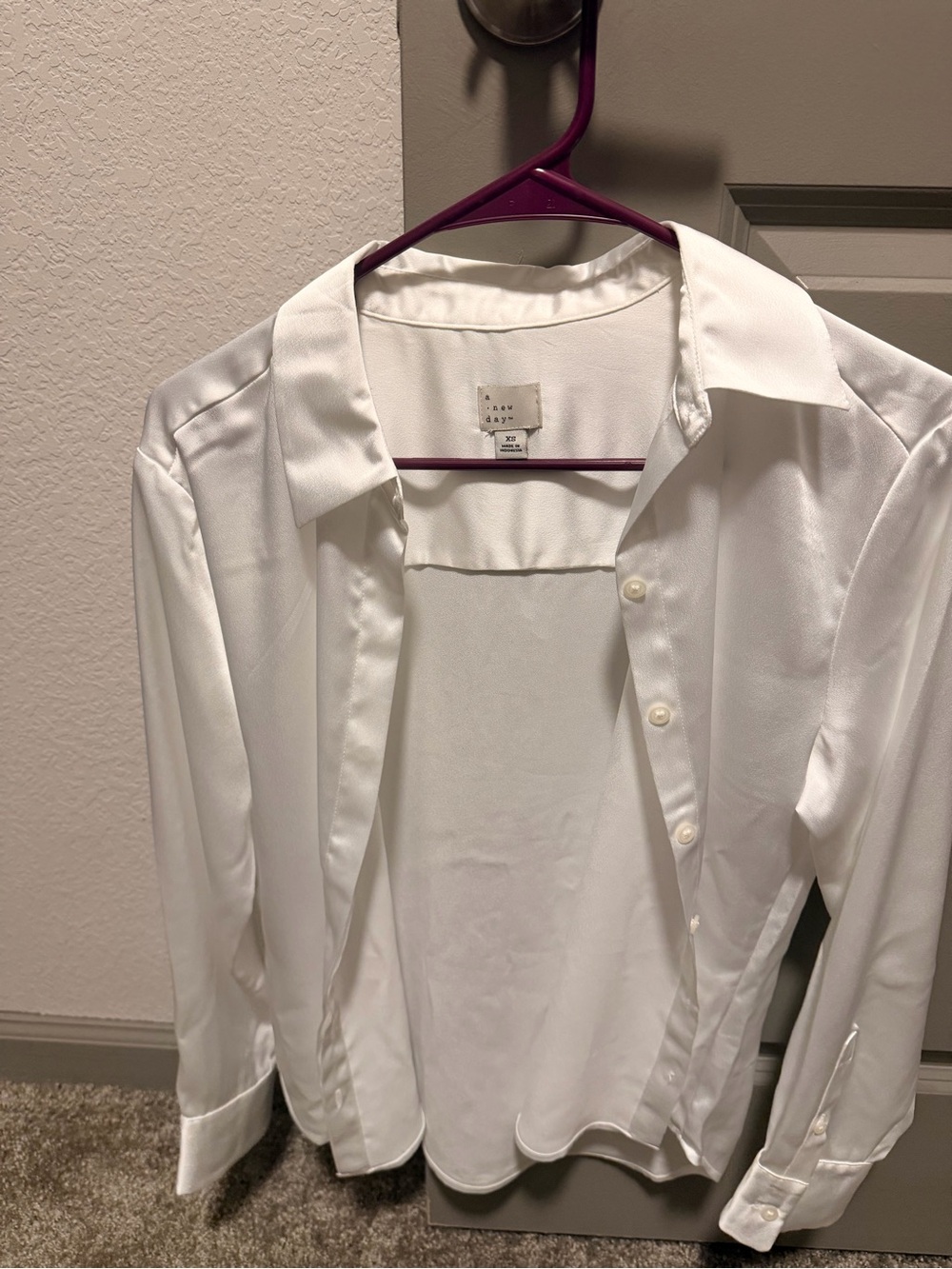 a new day White Satin Button-Down Blouse